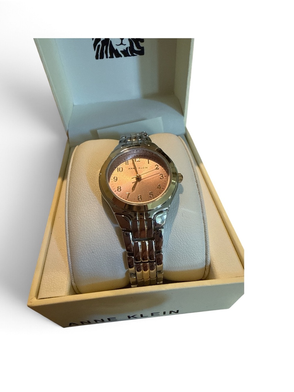 Anne Klein NEW Silver Tone Bracelet Watch Rose Gold Dial NIB